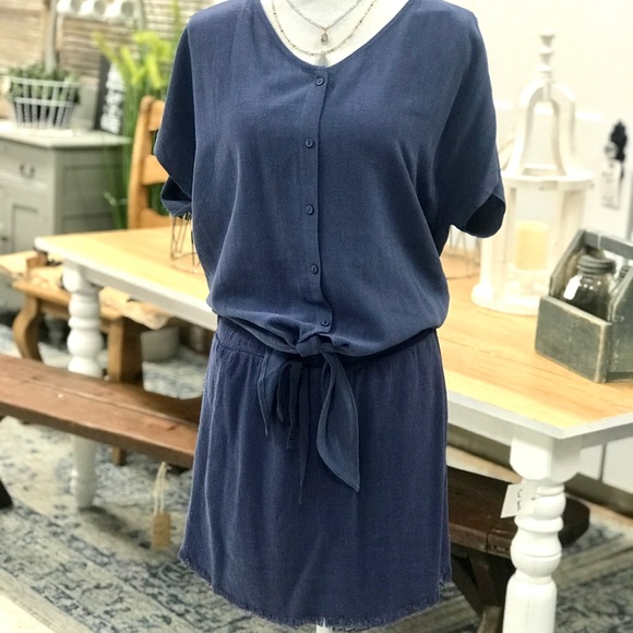 HIGH LOW LINEN BLEND SKIRT IN BLUE - Picture 2 of 5